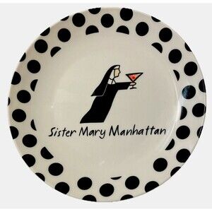 2 Santa Barbara Ceramic Nun Mother Mary Coffee Dessert Plates by Jill Seale 7'